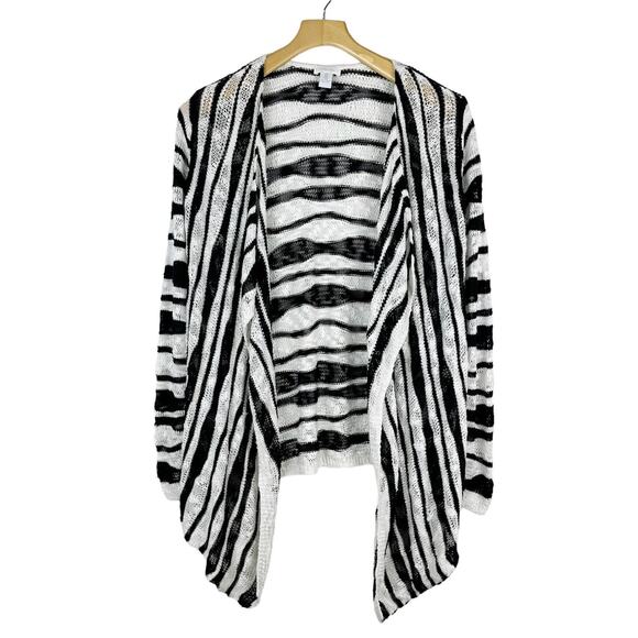 Chicos Darcy Drape Cardigan Sweater Black White Stripe Size Small - Picture 1 of 11